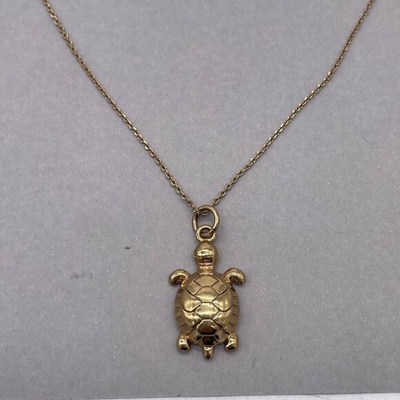 J. Crew Turtle Pendant Chain Necklace Lobster Closure Gold Tone 26 In - Picture 4 of 6